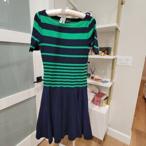 Lauren Ralph Lauren Womens Dress Fit & Flare Drop Waist Navy Green Stripe